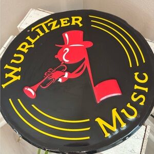 Wurlitzer Music Metal Sign,  12 Inch Diameter Vintage